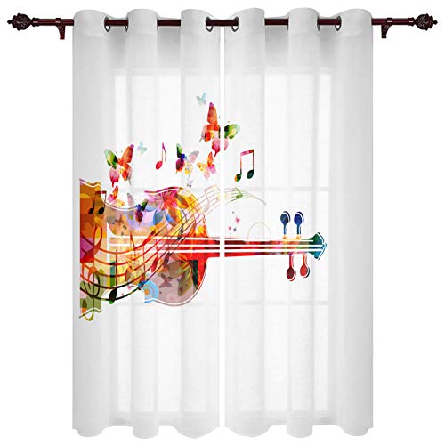 Big buy store Blackout Curtains Panels Guitar Notes Thermal Insulated Grommet Window Curtains Watercolor Butterfly Room Darkening Curtain Drapes for Bedroom & Living Room 52inches W x 90inches L