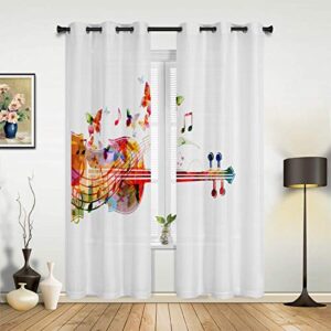 Big buy store Blackout Curtains Panels Guitar Notes Thermal Insulated Grommet Window Curtains Watercolor Butterfly Room Darkening Curtain Drapes for Bedroom & Living Room 52inches W x 90inches L