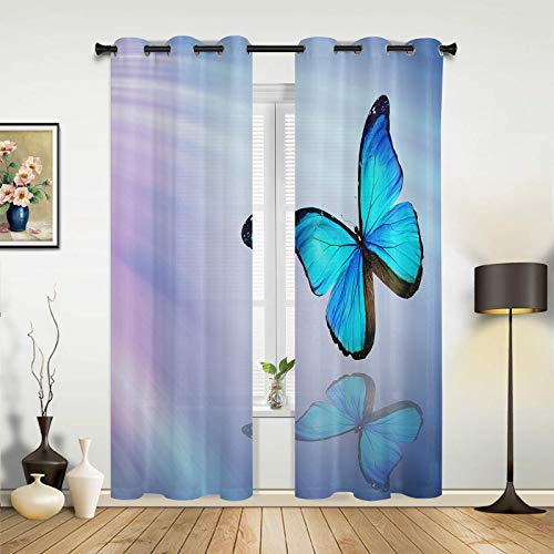 Big buy store Blackout Curtains Panels Blue Butterfly Thermal Insulated Grommet Window Curtains Insect Nature Room Darkening Curtain Drapes for Bedroom & Living Room 40inches W x 84inches L