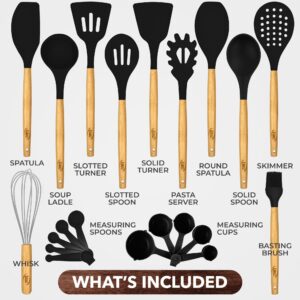 Kaluns Silicone Kitchen Utensils Set, Premium Non Stick Silicone Cooking Utensils Set - 21 Pcs Wooden Handle Silicone Spatula Set 446°F Heat Resistant - Kitchen Gadgets Home Essentials