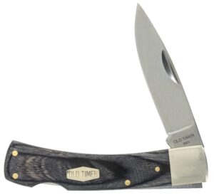old timer heritage series 5ot bruin 6.5in traditional lockback folding knife with stainless steel drop point blade, and laminate wood design handle for hunting, camping, every day carry, and outdoors