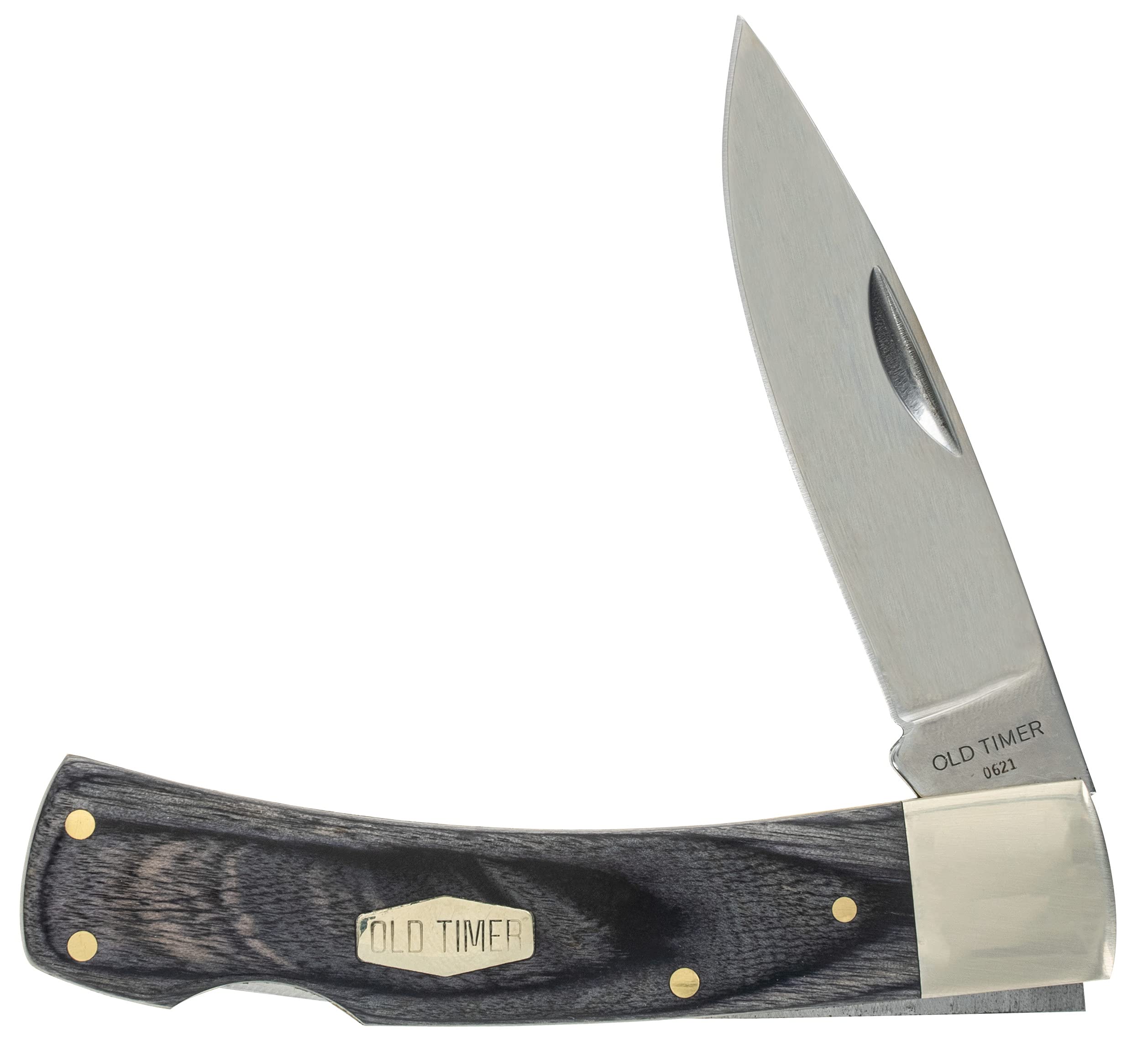 Old Timer Heritage Series 5OT Bruin 6.5in Traditional Lockback Folding Knife with Stainless Steel Drop Point Blade, and Laminate Wood Design Handle for Hunting, Camping, Every Day Carry, and Outdoors