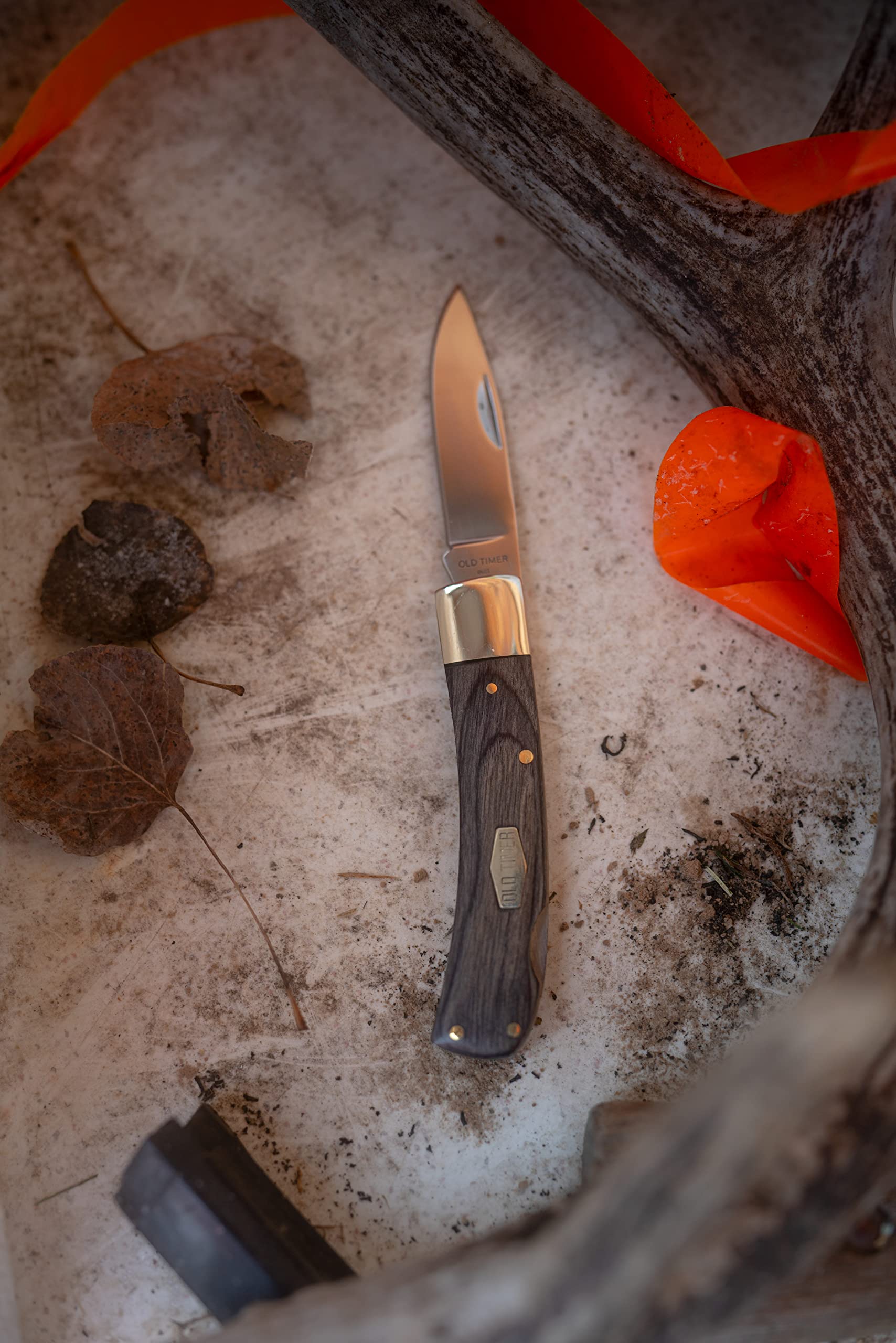 Old Timer Heritage Series 5OT Bruin 6.5in Traditional Lockback Folding Knife with Stainless Steel Drop Point Blade, and Laminate Wood Design Handle for Hunting, Camping, Every Day Carry, and Outdoors