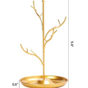 ChezMax Jewelry Display Necklace Earring Organizer Holder Metal Birds Tree Stand with Tray Antique Bracelet Rings Rack Tower Decoration for Women Girl Gold 9.4 Inch