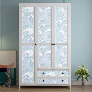 Blooming Wall CPS030 Peel&Stick Handpainting Seamless Blue White Waves Sea Sprays Self-Adhesive Prepasted Wallpaper Wall Mural (17.7“x118”)