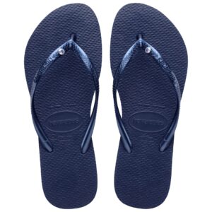 havaianas women's slim crystal sw ii flip flops - swarovski crystal embellishment - navy blue, 9-10