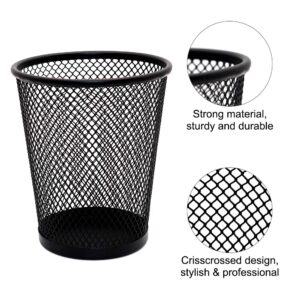 4 Pack Pen Holder Metal Mesh Pencil Holders Round Shaped Pen Holders for Desk Office Wire Mesh Container Pen Organizer,Black