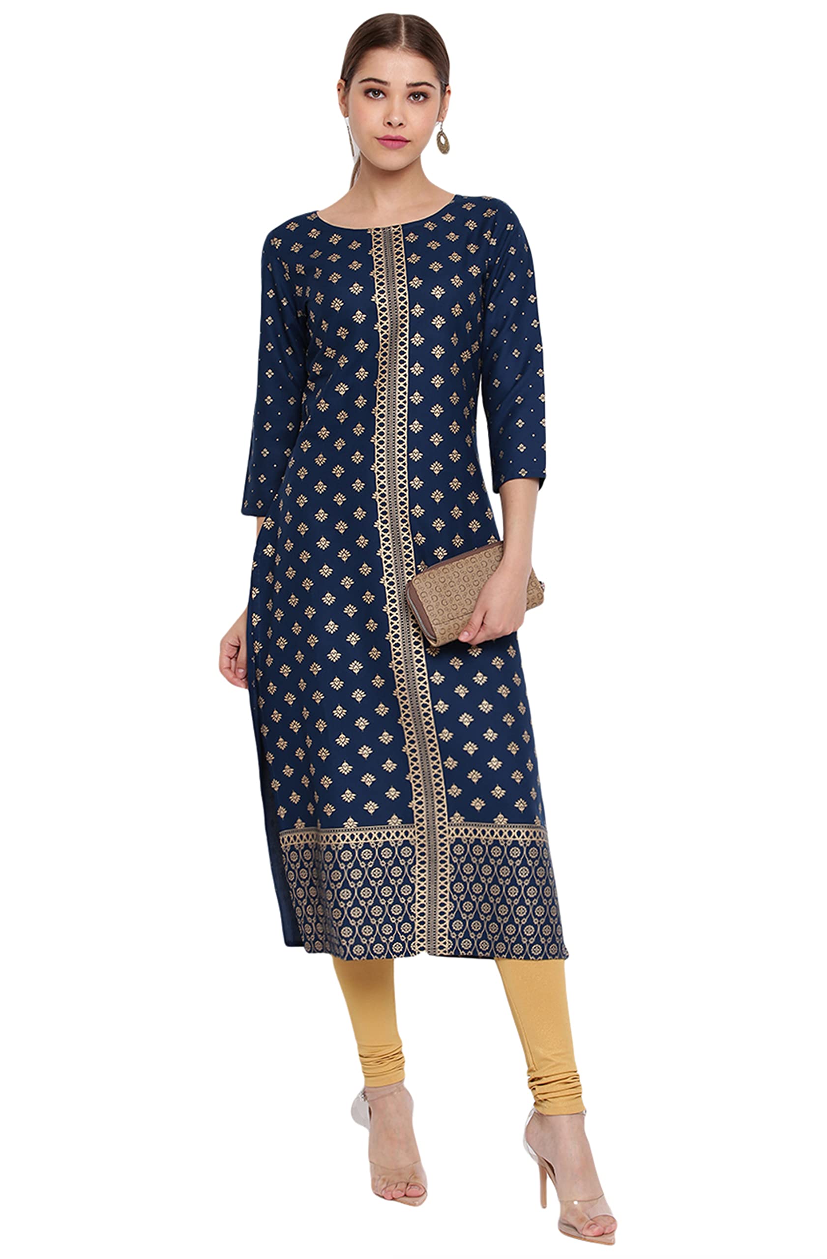 Janasya Indian Women's Blue Rayon Kurta