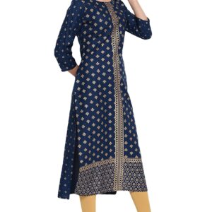 Janasya Indian Women's Blue Rayon Kurta