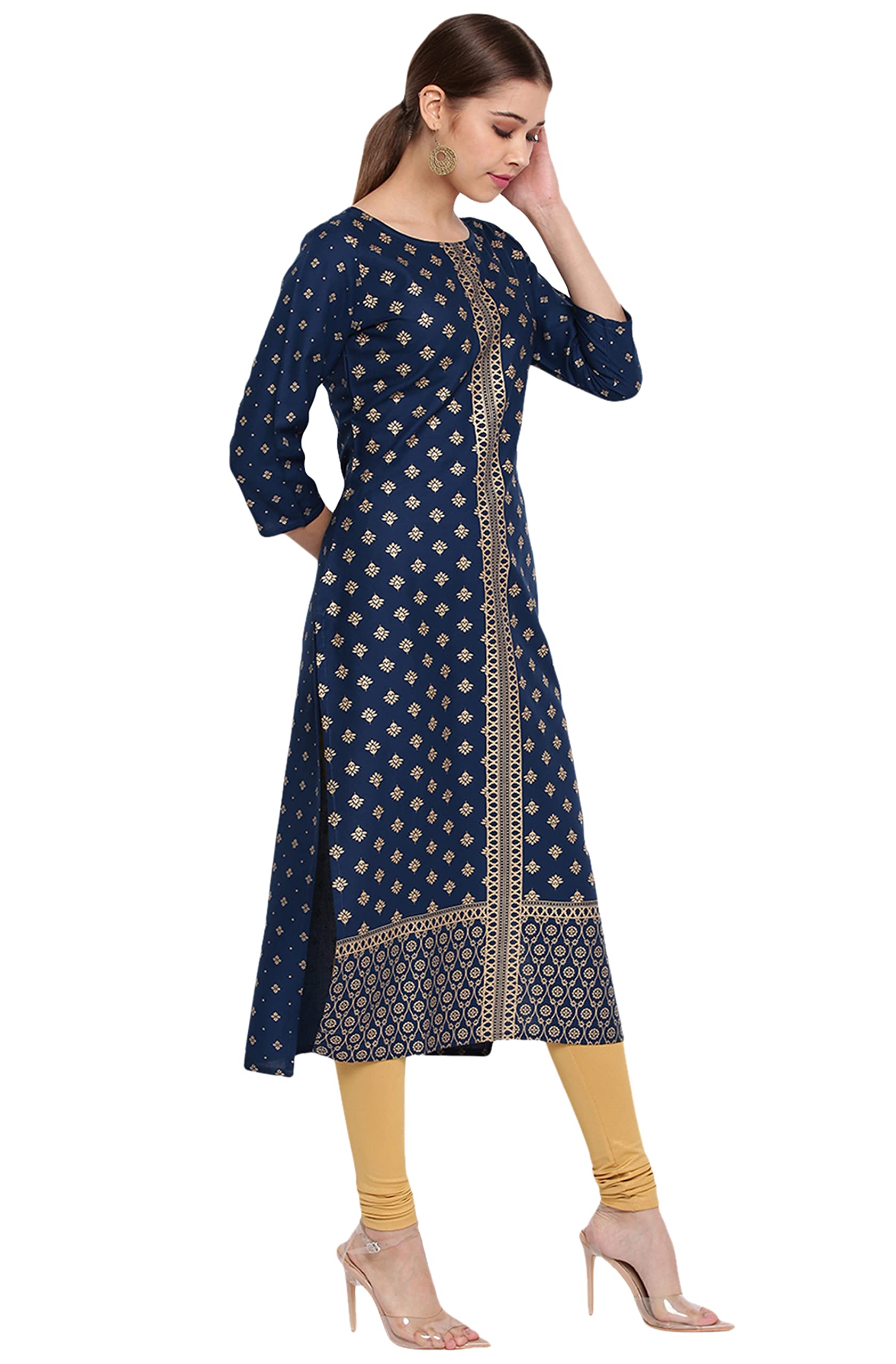 Janasya Indian Women's Blue Rayon Kurta