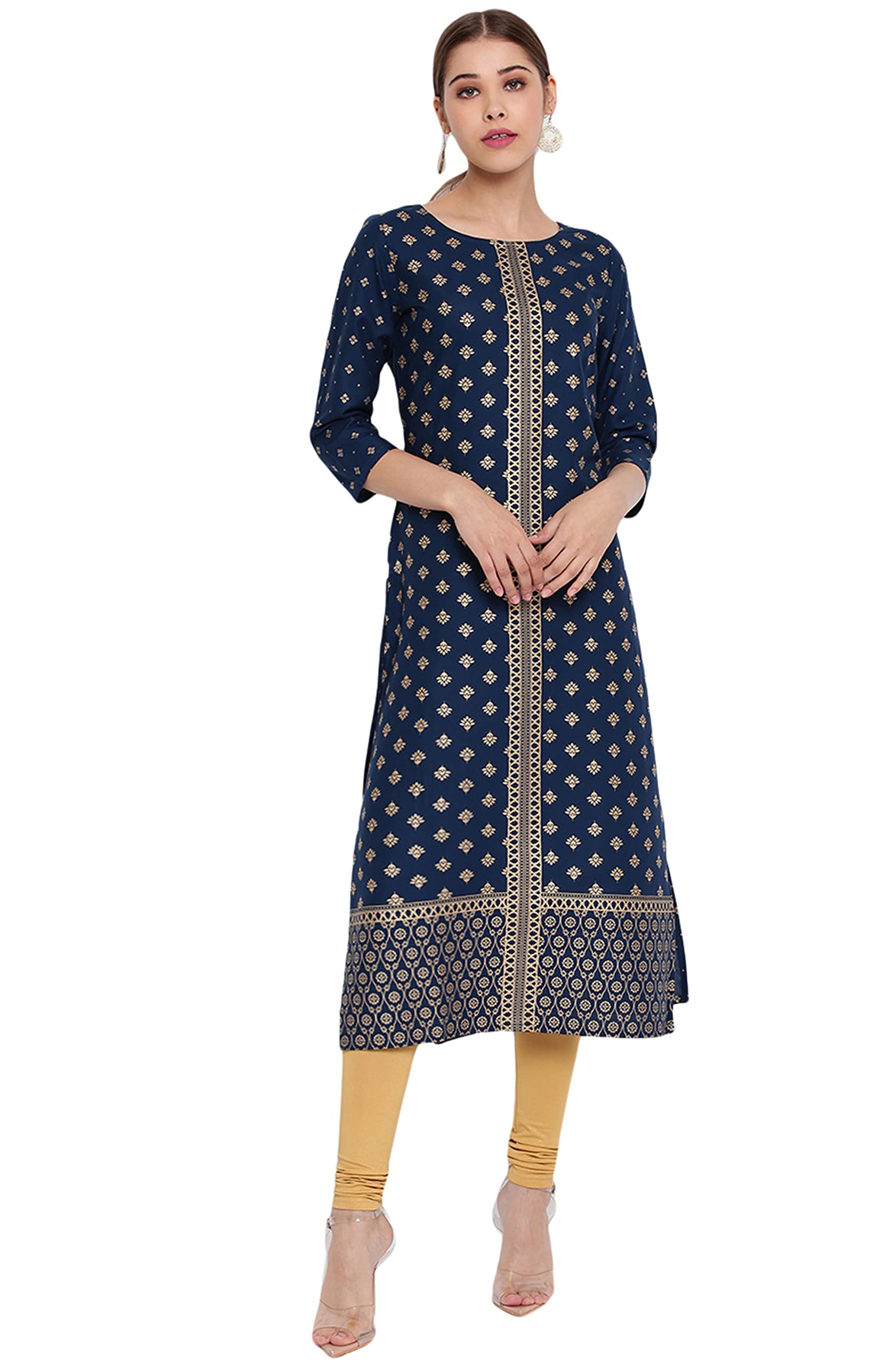 Janasya Indian Women's Blue Rayon Kurta