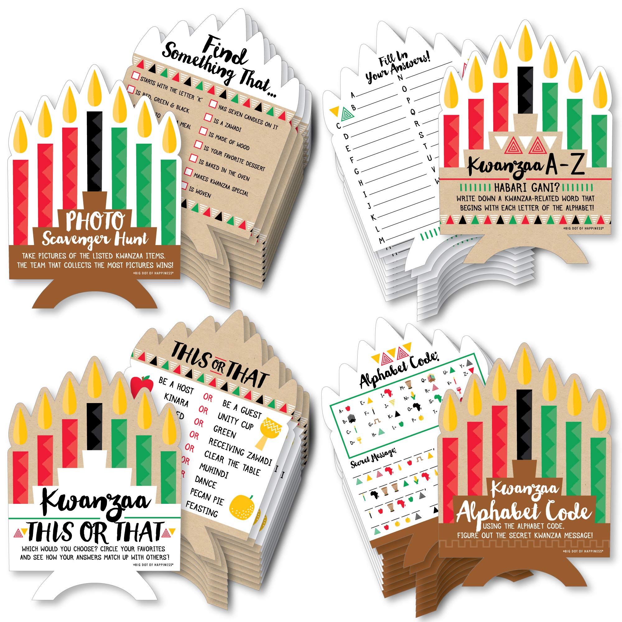 Big Dot of Happiness Happy Kwanzaa - 4 African Heritage Holiday Games - 10 Cards Each - Gamerific Bundle