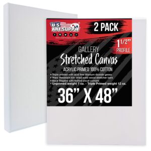 u.s. art supply 36 x 48 inch gallery depth 1-1/2" profile stretched canvas, 2-pack - 12-ounce acrylic gesso triple primed, professional artist quality, 100% cotton - acrylic pouring, oil painting