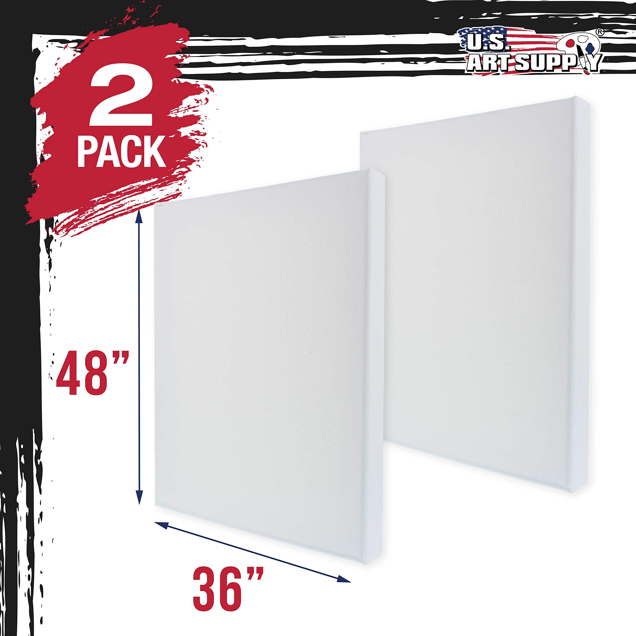 U.S. Art Supply 36 x 48 inch Gallery Depth 1-1/2" Profile Stretched Canvas, 2-Pack - 12-Ounce Acrylic Gesso Triple Primed, Professional Artist Quality, 100% Cotton - Acrylic Pouring, Oil Painting