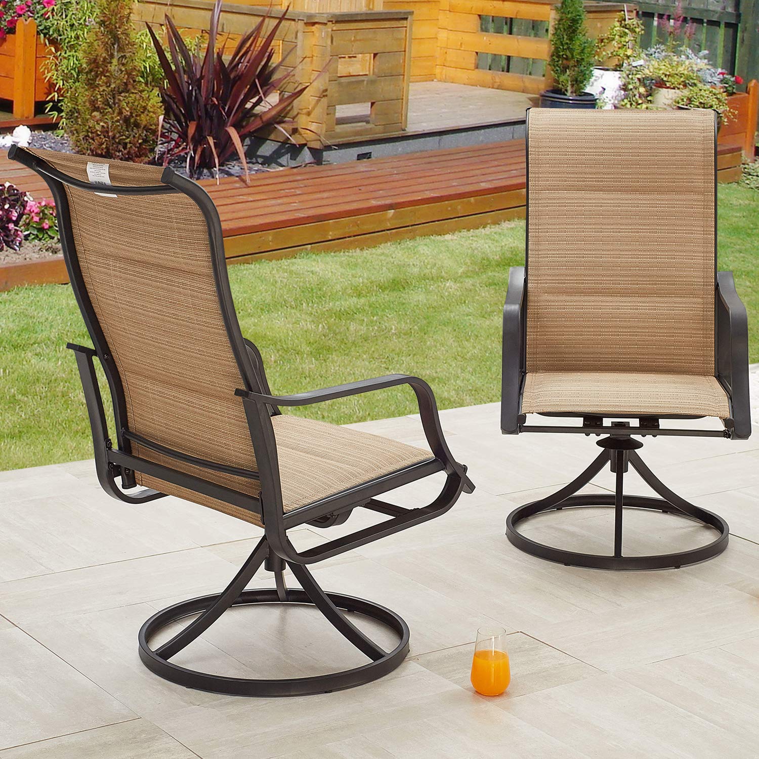 PatioFestival Patio Dining Set Outdoor Furniture Swivel Rocker Chairs Round Metal Table Sets with All Weather Frame (5Pcs, Beige)