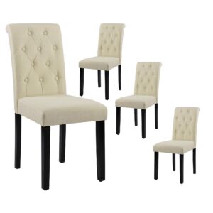 lssbought button-tufted dining chairs set of 4, kitchen chairs with solid wood legs, parsons fabric dinning room chairs with high back, padded armless side chair for kitchen dining room, (4pcs,beige)