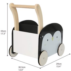 labebe Wooden Push Learning Walker for Toddler Boys/Girls 1 Year Old Up, 2-in-1 Baby Stroller Walker Toy with Wheels, Child Pushing Walker Toy Cute Penguin(L 15.4 X W 12 X H 17.3 INCH)