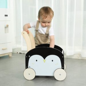 labebe Wooden Push Learning Walker for Toddler Boys/Girls 1 Year Old Up, 2-in-1 Baby Stroller Walker Toy with Wheels, Child Pushing Walker Toy Cute Penguin(L 15.4 X W 12 X H 17.3 INCH)