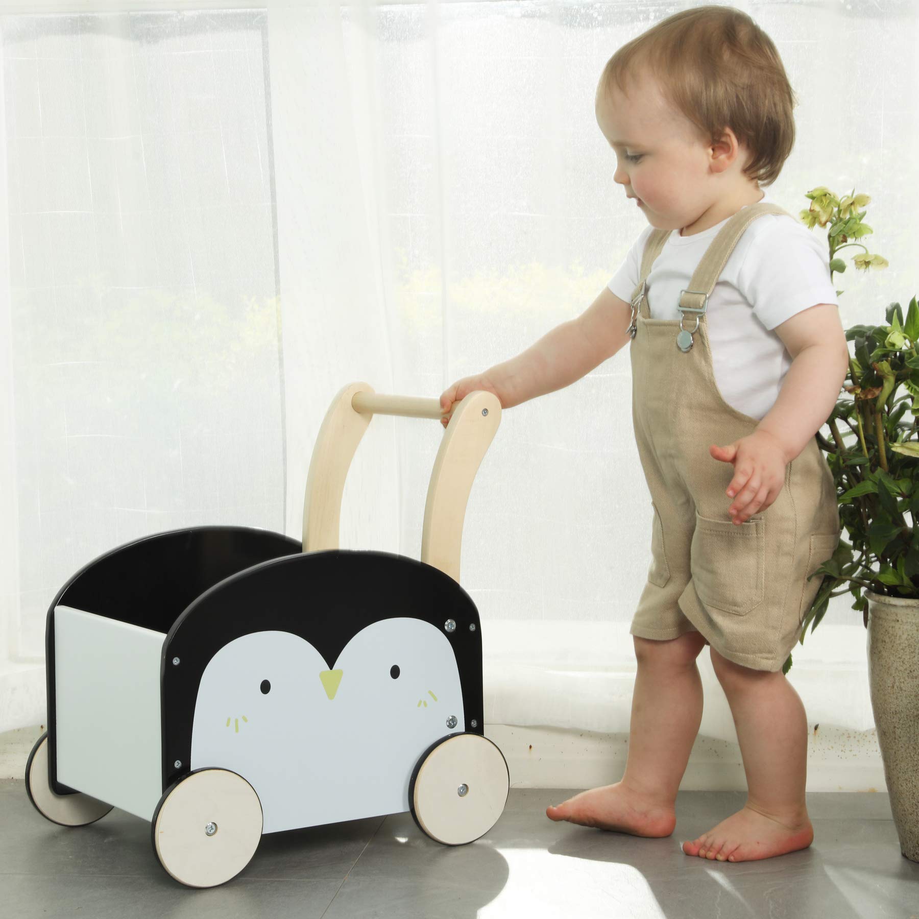 labebe Wooden Push Learning Walker for Toddler Boys/Girls 1 Year Old Up, 2-in-1 Baby Stroller Walker Toy with Wheels, Child Pushing Walker Toy Cute Penguin(L 15.4 X W 12 X H 17.3 INCH)