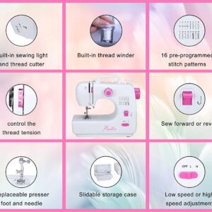 StitchTech Portable Multi-function Home Sewing Machine 16 Built-in Stitches Dual Spread Control Reverse Sewing with LED Light Comes with an Extension Table and 42 PCs Sewing Kit