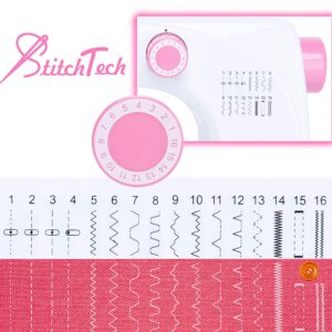 StitchTech Portable Multi-function Home Sewing Machine 16 Built-in Stitches Dual Spread Control Reverse Sewing with LED Light Comes with an Extension Table and 42 PCs Sewing Kit