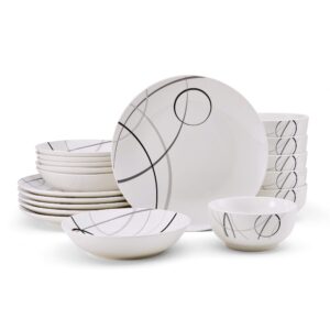 studio nova porcelain 18-piece dinnerware set, service for 6, circles