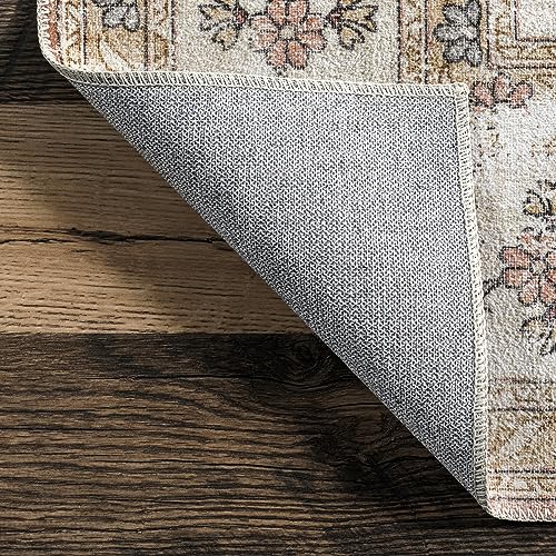 nuLOOM Ren Vintage Floral Machine Washable Ultra Thin Area Rug, 4x6, Peach