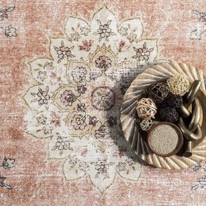 nuLOOM Ren Vintage Floral Machine Washable Ultra Thin Area Rug, 4x6, Peach