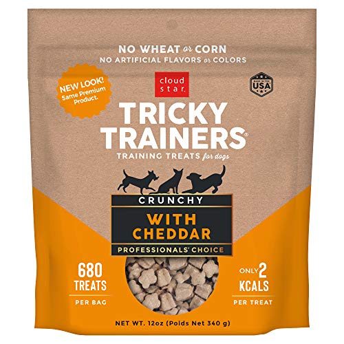 Cloud Star Tricky Trainers Crunchy Dog Training Treats 5 oz Pouch, Cheddar Flavor, Low Calorie Behavior Aid with 680 Treats