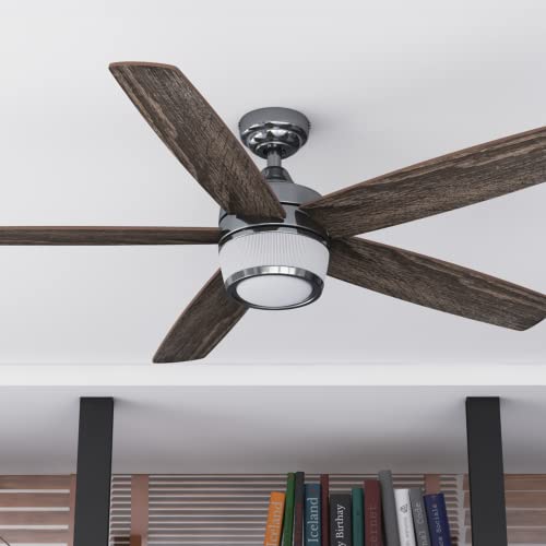 Prominence Home Tennyson, 48 Inch Modern Indoor LED Ceiling Fan with Light, Remote Control, Three Mounting Options, Dual Finish Blades, Reversible Motor - 51472-01 (Gun Metal)