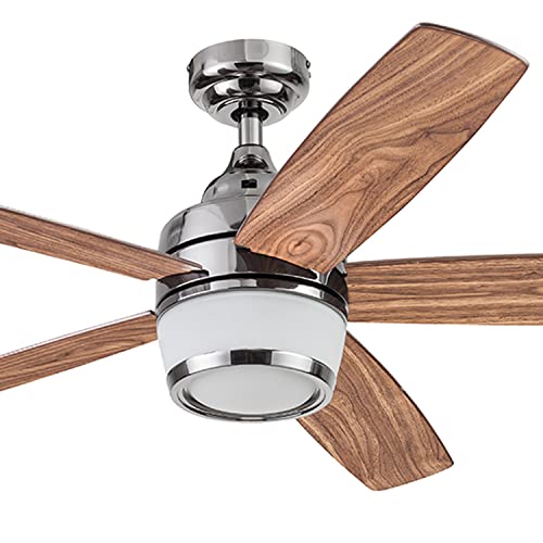 Prominence Home Tennyson, 48 Inch Modern Indoor LED Ceiling Fan with Light, Remote Control, Three Mounting Options, Dual Finish Blades, Reversible Motor - 51472-01 (Gun Metal)