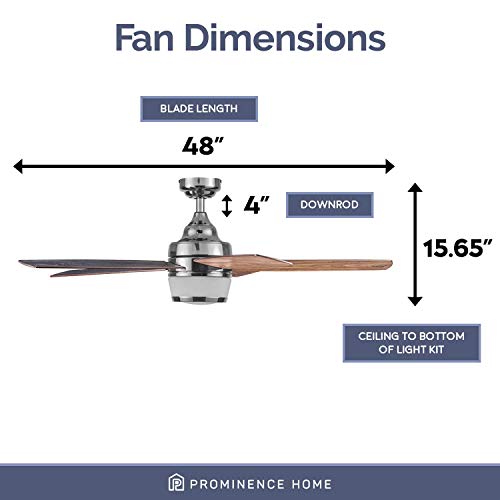 Prominence Home Tennyson, 48 Inch Modern Indoor LED Ceiling Fan with Light, Remote Control, Three Mounting Options, Dual Finish Blades, Reversible Motor - 51472-01 (Gun Metal)