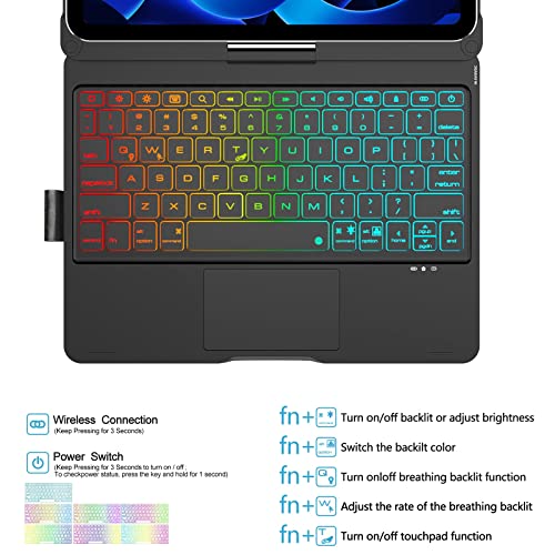 KVAGO Keyboard Case for iPad Air 5th/4th Gen 2022/2020, iPad Pro 11 inch 4th Generation 2022 / iPad Pro 11" 2021/2020/2018, Smart Trackpad, Backlight, 360° Rotatable Keyboard with Pencil Holder, Black