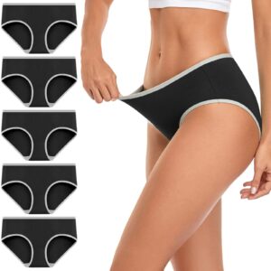 wirarpa women's cotton underwear mid low rise full briefs breathable ladies regular plus size panties black 5 pack size 6