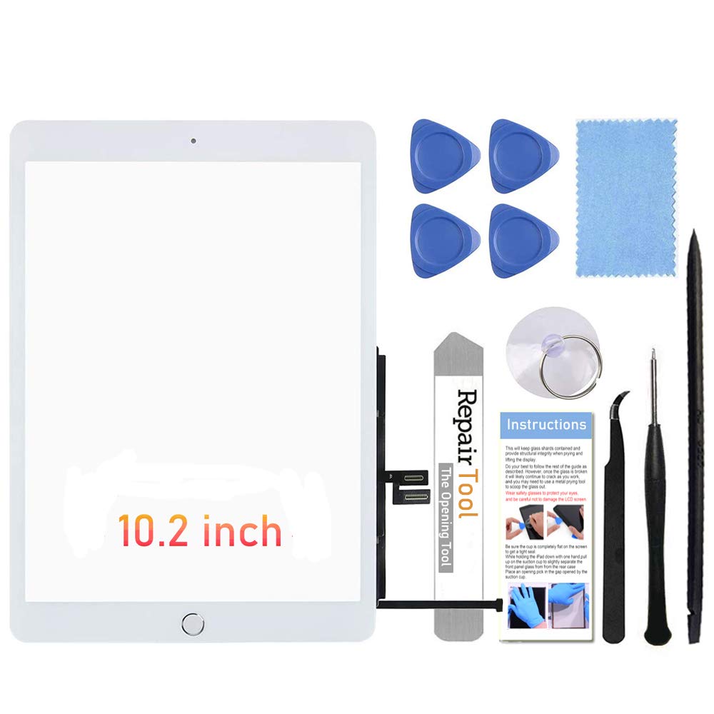 for iPad 7th/8th Generation Screen Replacement Digitizer 10.2"(A2197,A2198,A2200,A2270,A2428,A2429,A2430),for iPad 7/8 Screen Replacement Parts(NO LCD),+Home Button+Pre-Installed+Repair Tools(White)