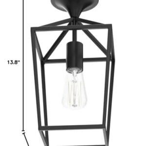 【Upgraded】 Semi Flush Mount Ceiling Light, Black Industrial Ceiling Light Fixtures, Farmhouse Light Fixture for Entryway Porch Hallway Stairway Garage Living Room Dining Room Balcony