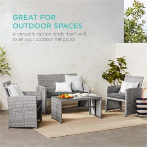 Best Choice Products 4-Piece Outdoor Wicker Patio Conversation Furniture Set for Backyard w/Coffee Table, Seat Cushions - Gray/Gray