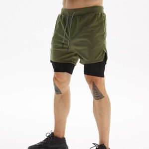 OEBLD Mens Athletic Shorts 2-in-1 Gym Workout Running 7'' Shorts with Towel loop Army Green