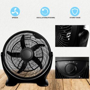 HealSmart 18 Inch 3-Speed Plastic Floor Fans Quiet for Home Commercial, Residential, and Greenhouse Use, Outdoor/Indoor, Black