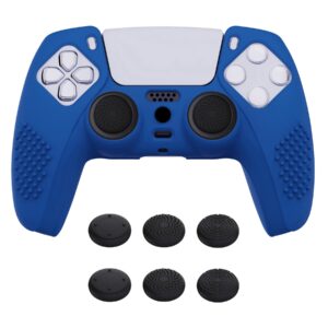 extremerate playvital blue 3d studded edition anti-slip silicone cover skin for ps5 controller, soft rubber case protector for ps5 wireless controller with 6 black thumb grip caps