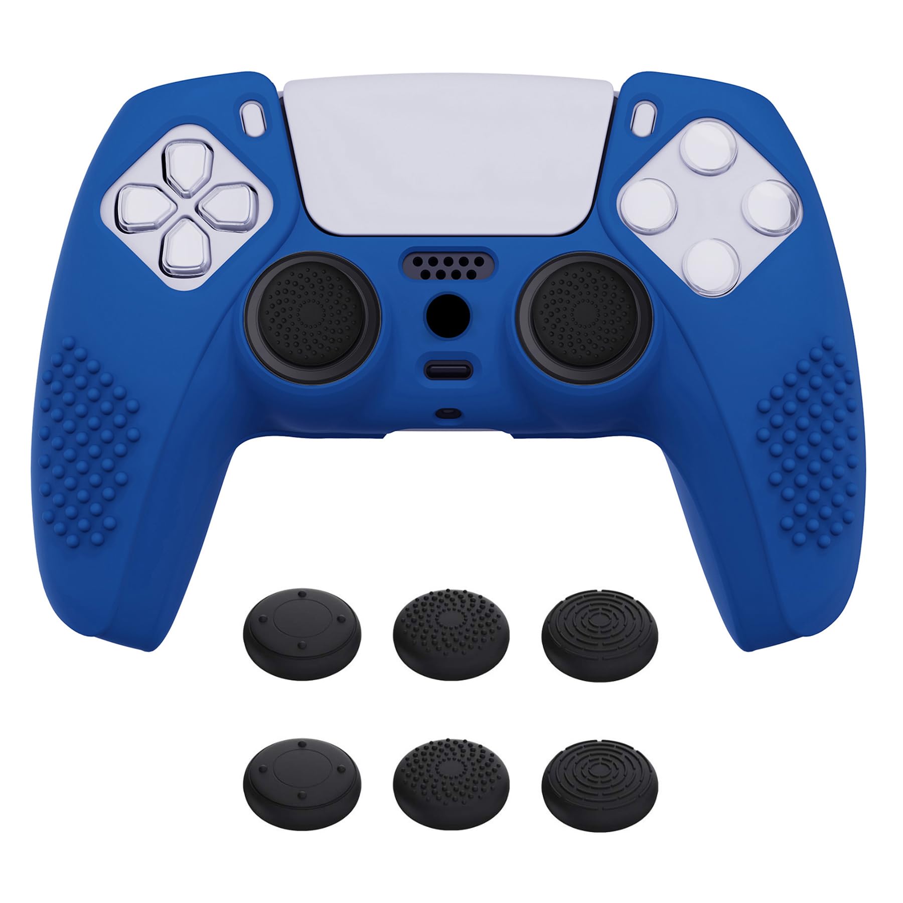 eXtremeRate PlayVital Blue 3D Studded Edition Anti-Slip Silicone Cover Skin for ps5 Controller, Soft Rubber Case Protector for ps5 Wireless Controller with 6 Black Thumb Grip Caps