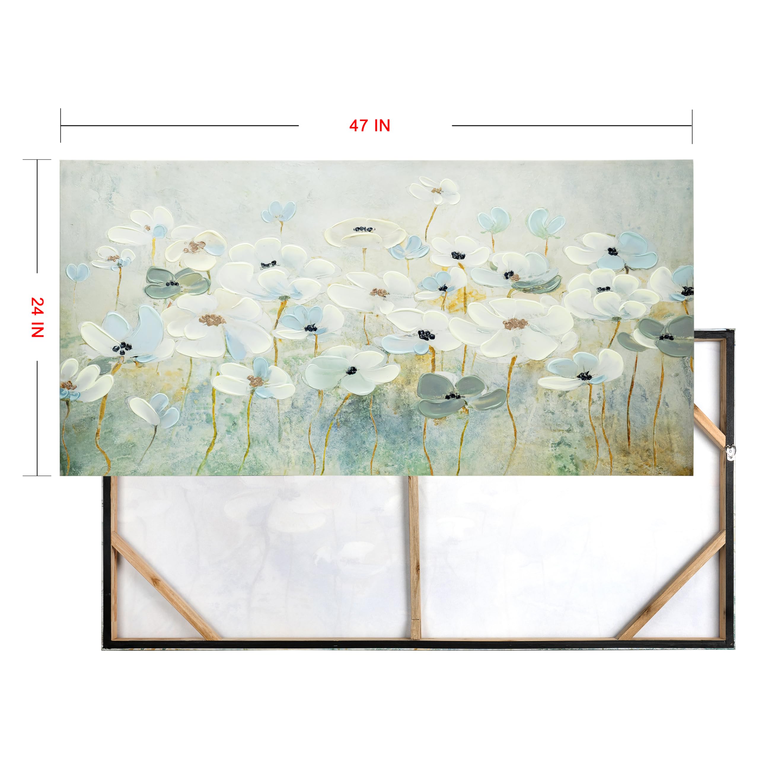 ArtbyHannah Wall Paintings Large Canvas Wall Art Wall Decor Living Room Textured 3D Hand-Painted Oil Painting Flowers Wall Art for Office Bedroom, 24x48