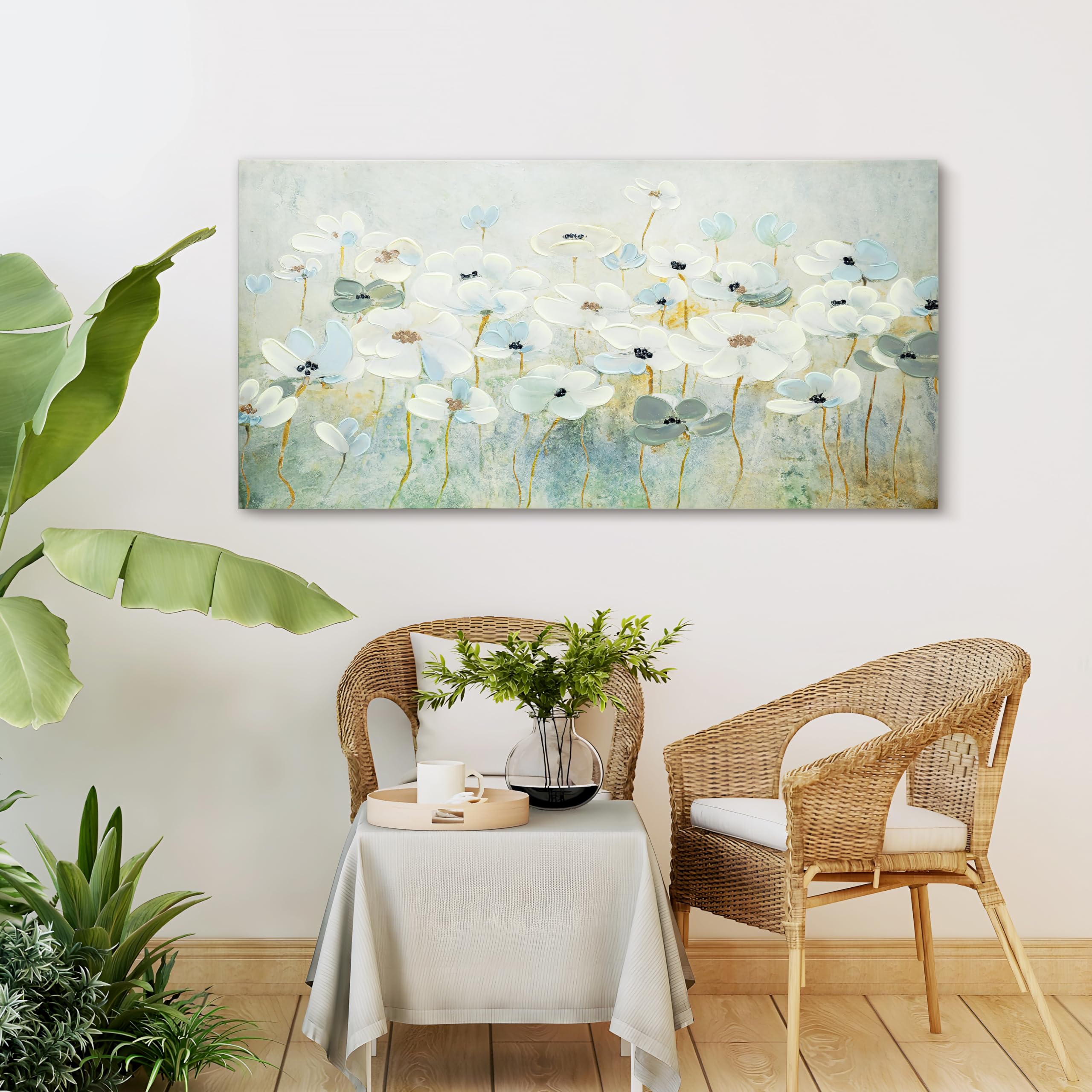 ArtbyHannah Wall Paintings Large Canvas Wall Art Wall Decor Living Room Textured 3D Hand-Painted Oil Painting Flowers Wall Art for Office Bedroom, 24x48