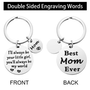 Mother’s Day Gifts, Mom Gifts from Daughter for Birthday, I'll Always Be Your Little Girl, You Will Always Be My World, Best Mom Ever Keychain for Mom Valentine’s Day Christmas Gifts