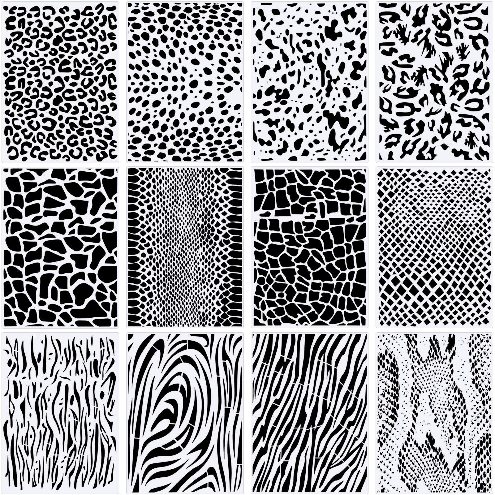 12 Pieces Leopard Stencils Animal Print Stencils Snakeskin Stencil Cheetah Print Stencils Reusable Painting Template Leopard Stencil for Bleaching Shirts Baking DIY Crafts Wall (5.9 x 8.3 Inch)