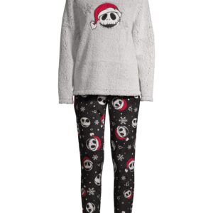 Womens Nightmare Before Christmas Jack Skellington Plush Christmas Pajamas Set (Medium)