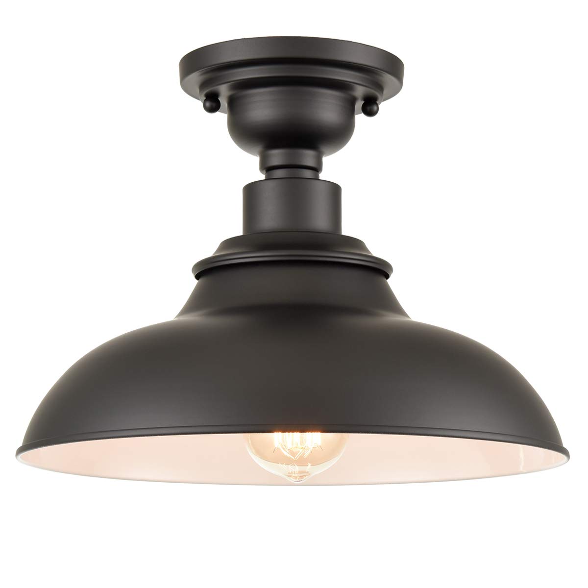 SAMTEEN 12-Inch Farmhouse Semi Flush Mount Ceiling Light Black 1-Light Industrial Barn Ceiling Light Matte Black Hallway Light Fixtures Ceiling for Bedroom Kitchen Foyer Loft