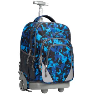 weishengda 18 inches wheeled rolling backpack for adults and school students short trip books laptop trolley bags, blue camo