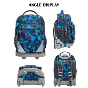 WEISHENGDA 18 inches Wheeled Rolling Backpack for Adults and School Students Short Trip Books Laptop Trolley Bags, Blue Camo