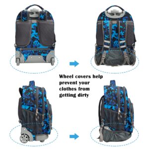 WEISHENGDA 18 inches Wheeled Rolling Backpack for Adults and School Students Short Trip Books Laptop Trolley Bags, Blue Camo